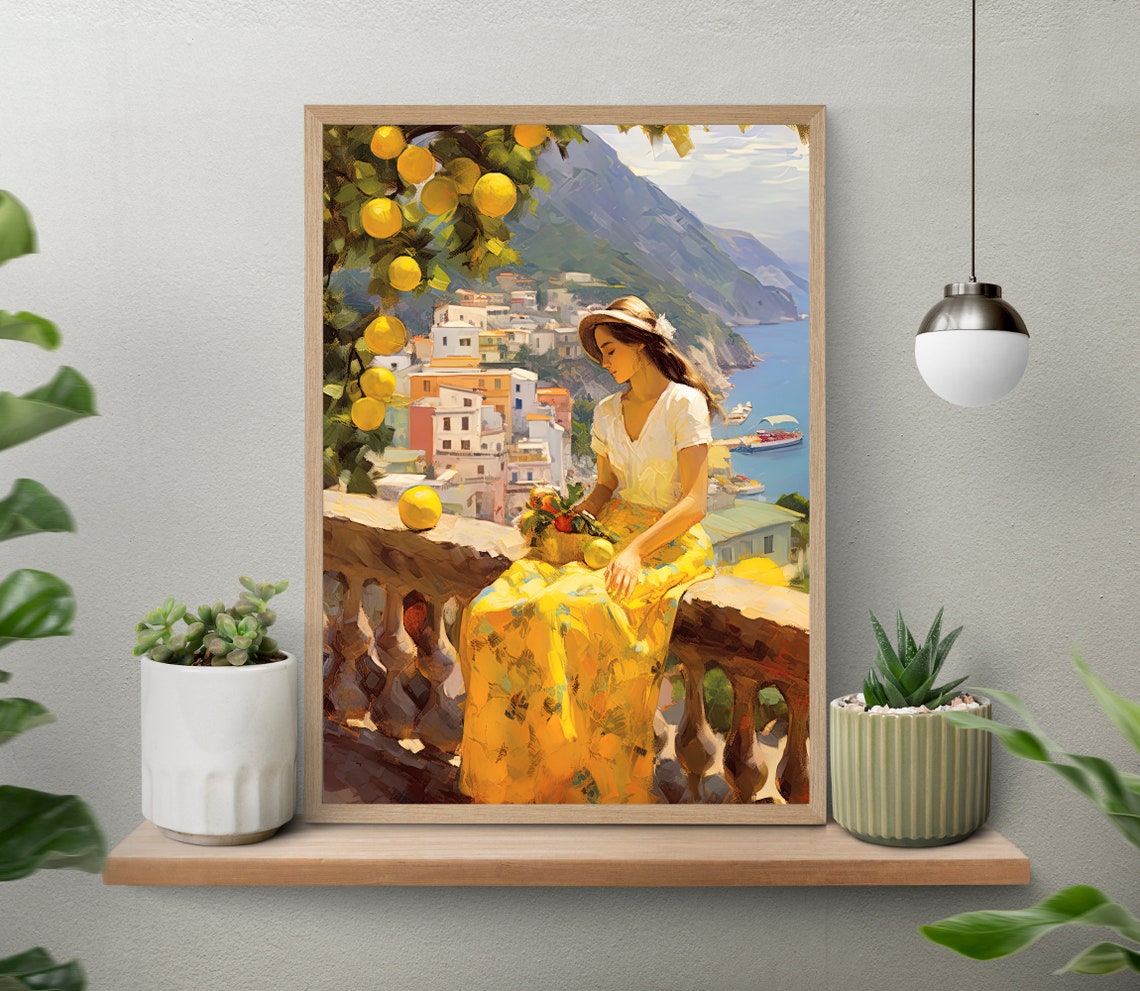 Amalfi Coast Lemon Tree Italian Art Print Italy Travel Poster Southern Italy Large Wall Art Illustration Amalfi Woman Wall Art - Image 5