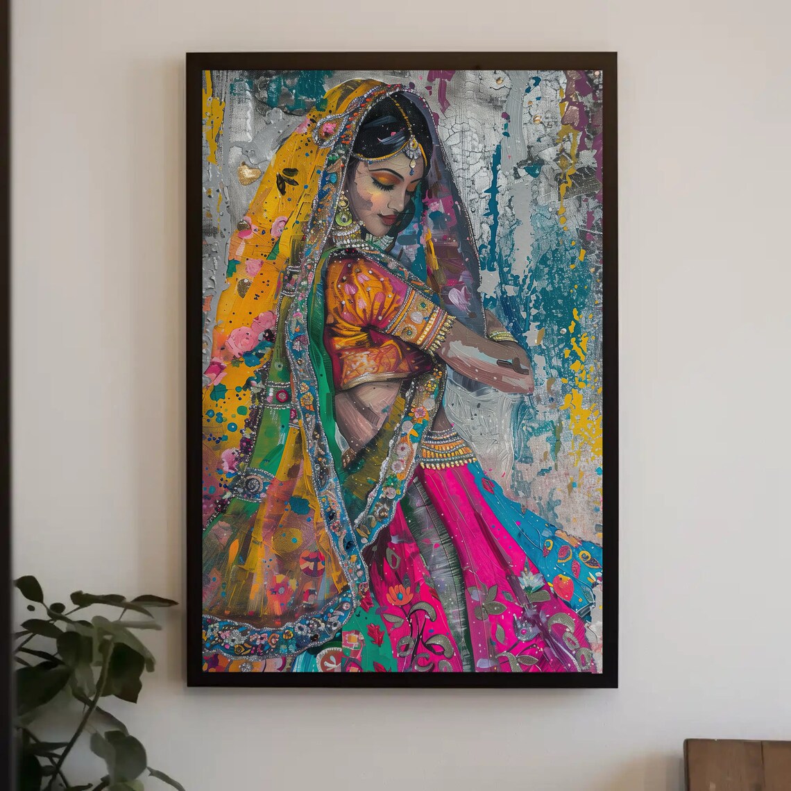 Indian Woman Abstract Painting, South Asian Wall Art