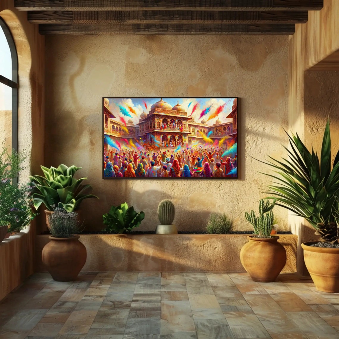 Holi Festival Painting Indian Art Framed Print Cultural And Festive Decor Ready To Hang Indian Living Room Bedroom And Office - Image 2