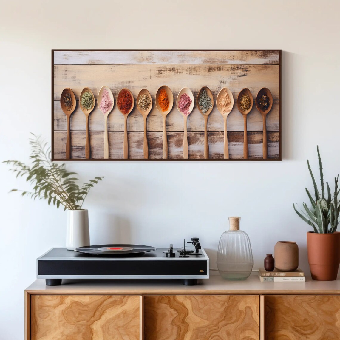 Wooden Spice Spoons on Distressed Wood Farmhouse Kitchen Poster