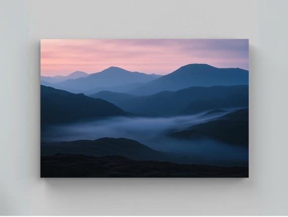 Dawn Hilltop With Misty Mountains Print Serene Landscape Wall Art Framed Nature Decor For Living Room Or Bedroom Ready To Hang