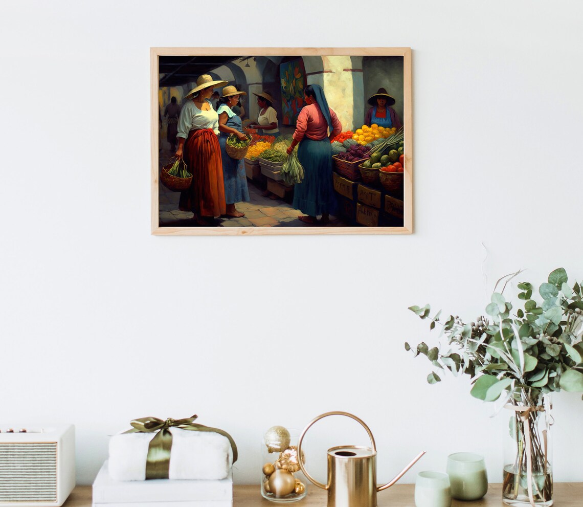 Mexican Woman in Market Art Print, Kitchen Decor - Image 4
