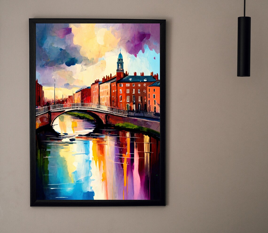 Dublin Ha'penny Bridge River Liffey Ireland Watercolor Travel Poster - Image 5