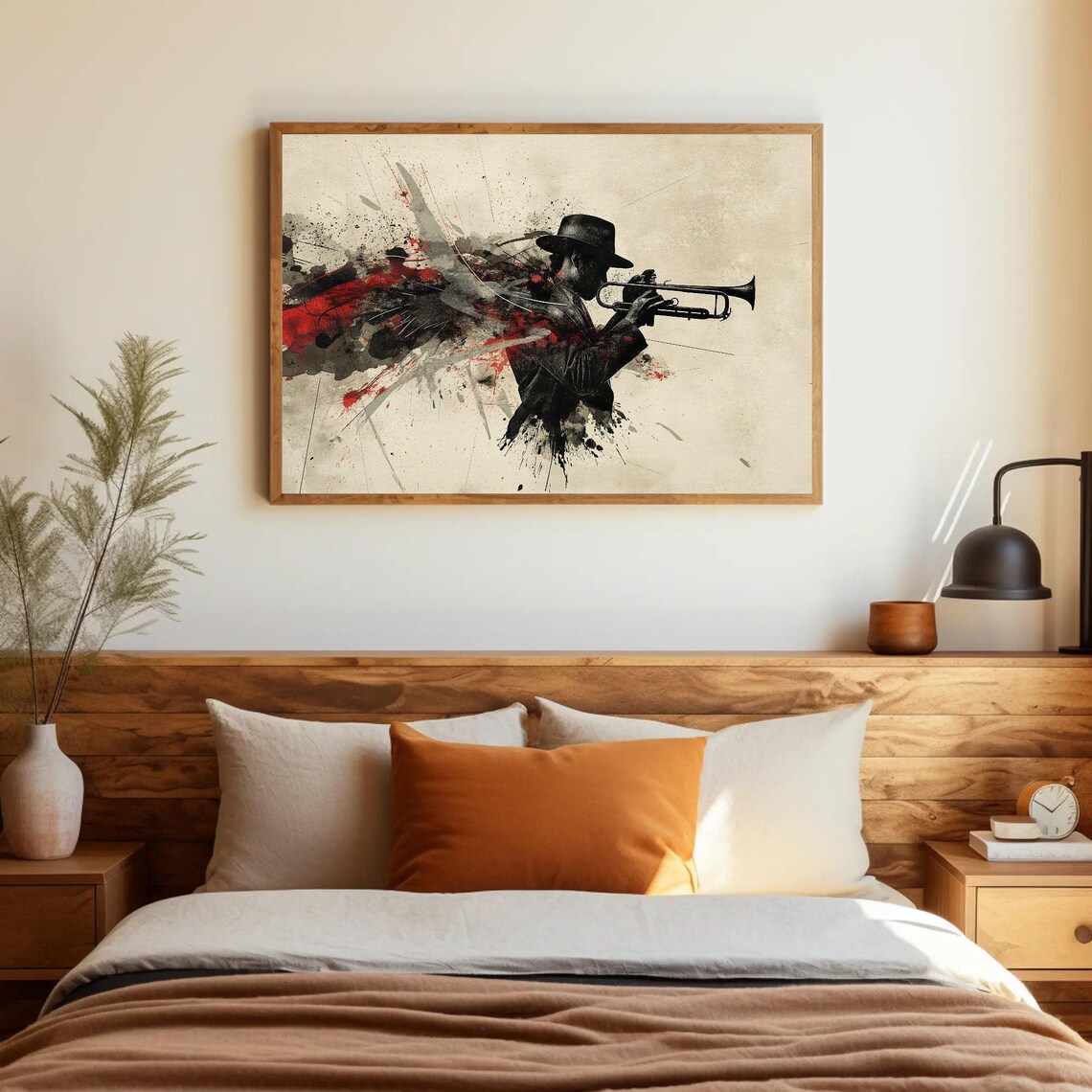 Jazz Trumpeter In Hat Silhouette Ink Splash Modern Music Poster - Image 2