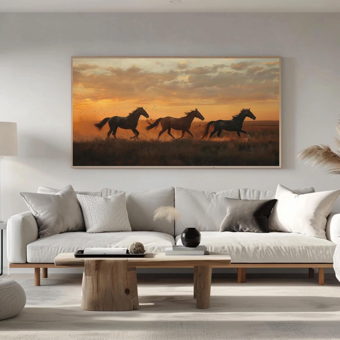 Galloping Horses Silhouette At Sunset Prairie Dust Art Poster - Image 5