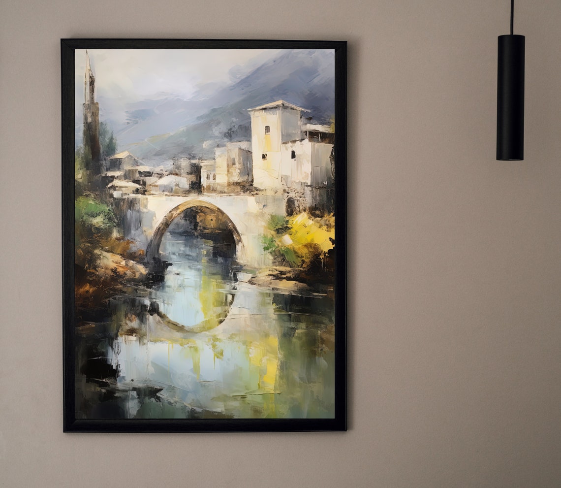 Mostar Stari Most Stone Bridge Over Neretva River Old Town Poster - Image 4