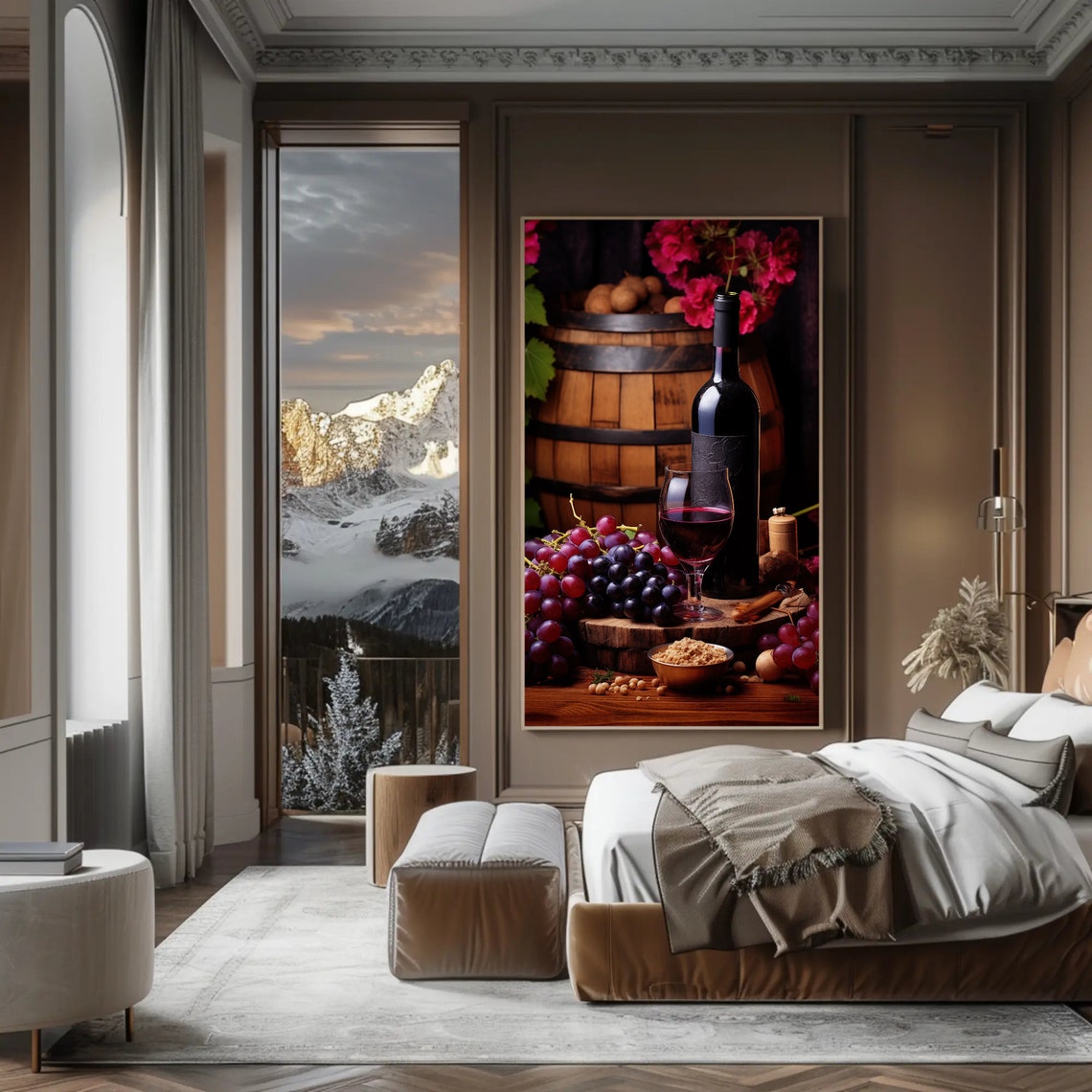 Red Wine Bottle Glass and Grapes Rustic Vineyard Still Life Art Poster - Image 4