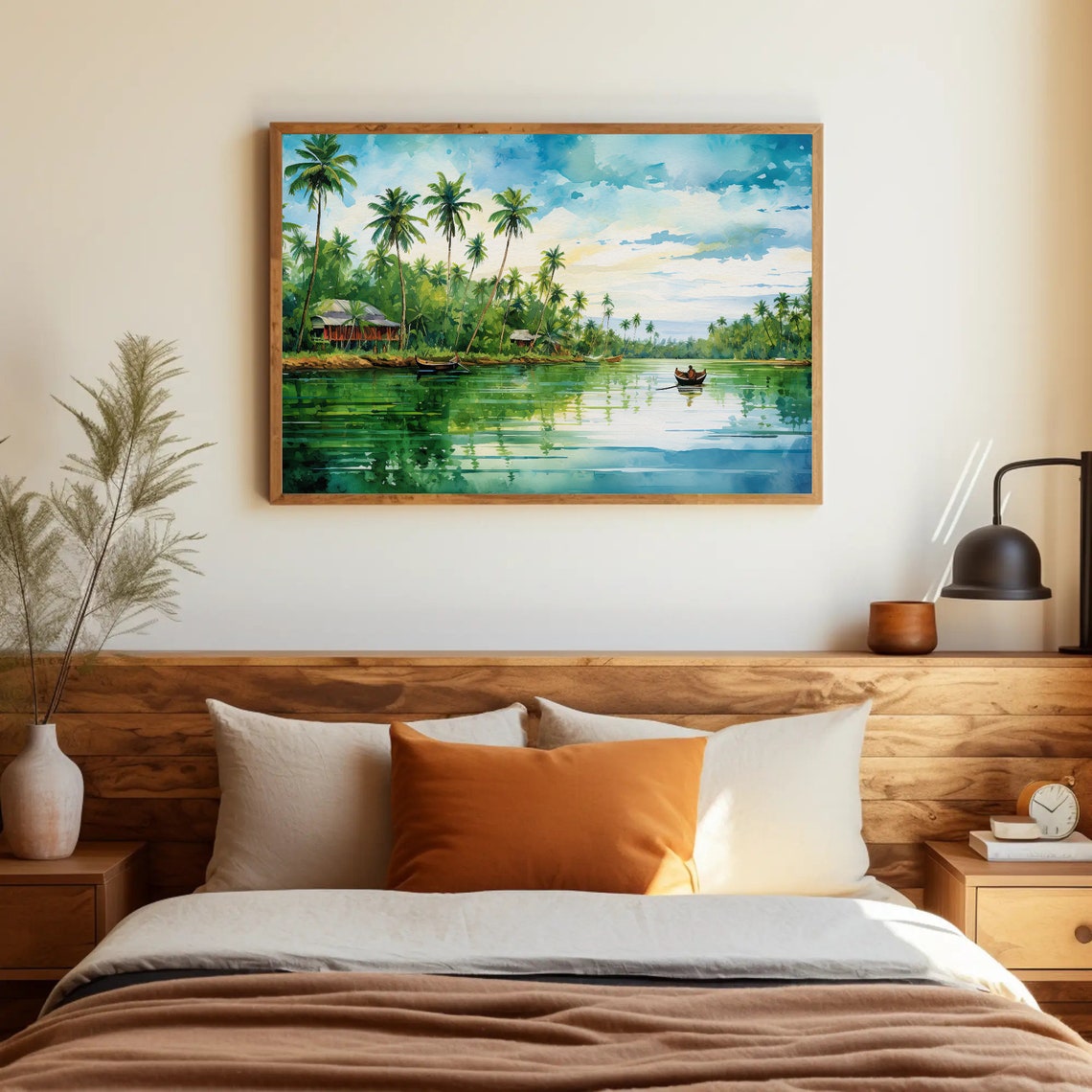 Tropical Backwater River Palm Trees Boats Scenic View Poster - Image 5