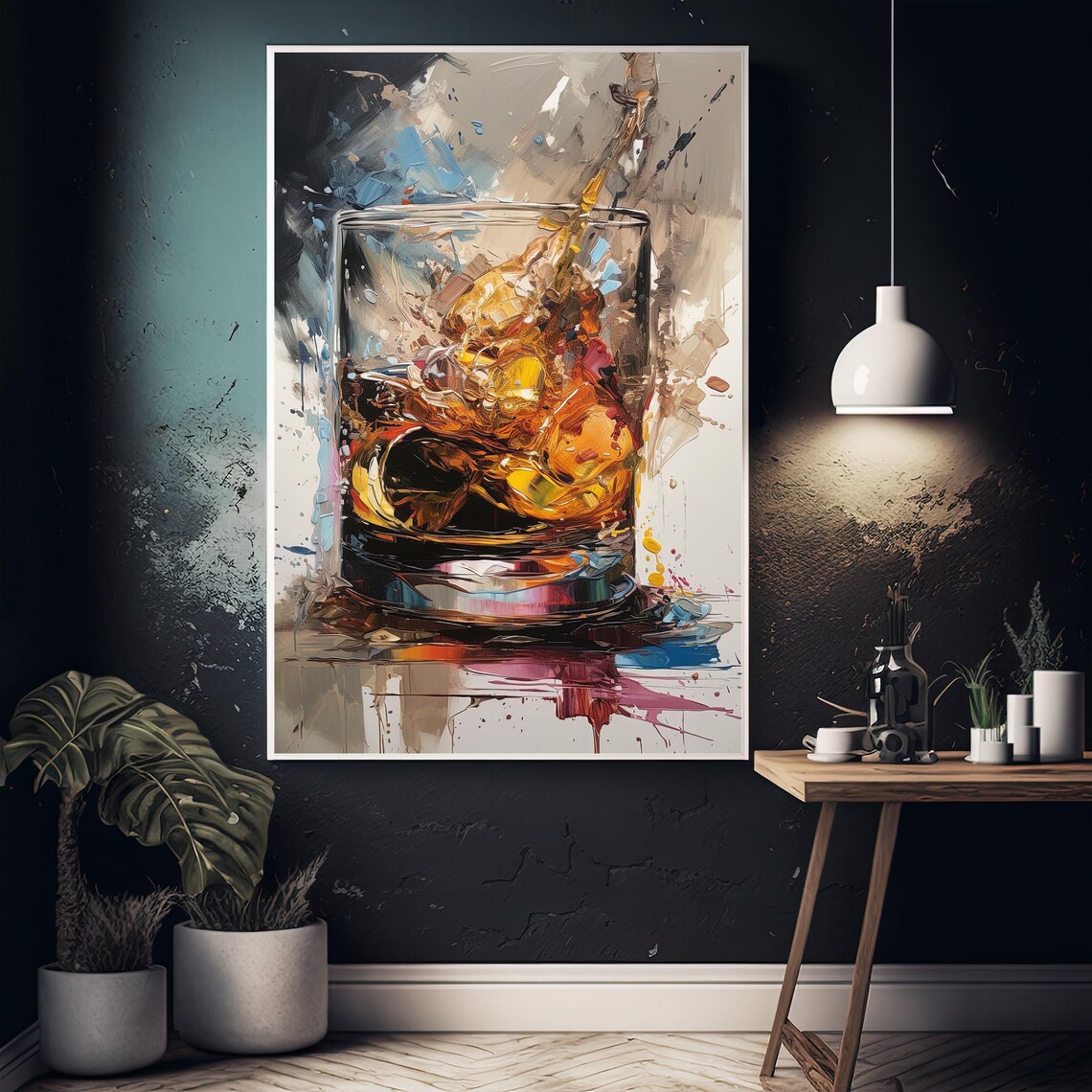 Abstract Whiskey Glass With Golden Splash Impasto Oil Painting Poster - Image 5