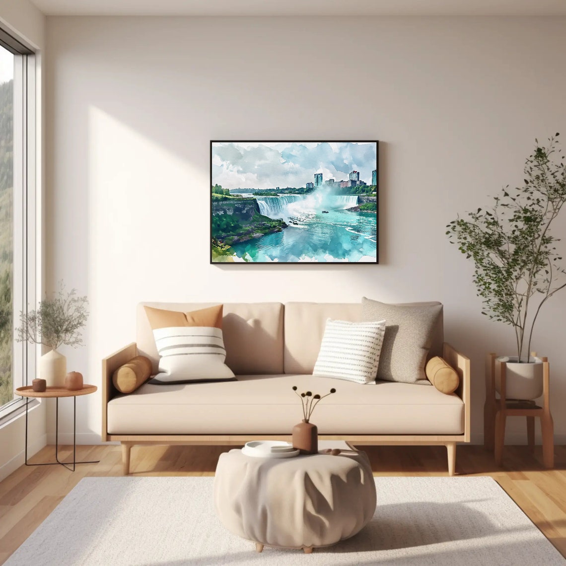 Niagara Falls Horseshoe Falls Watercolor Panoramic Landscape Poster - Image 2