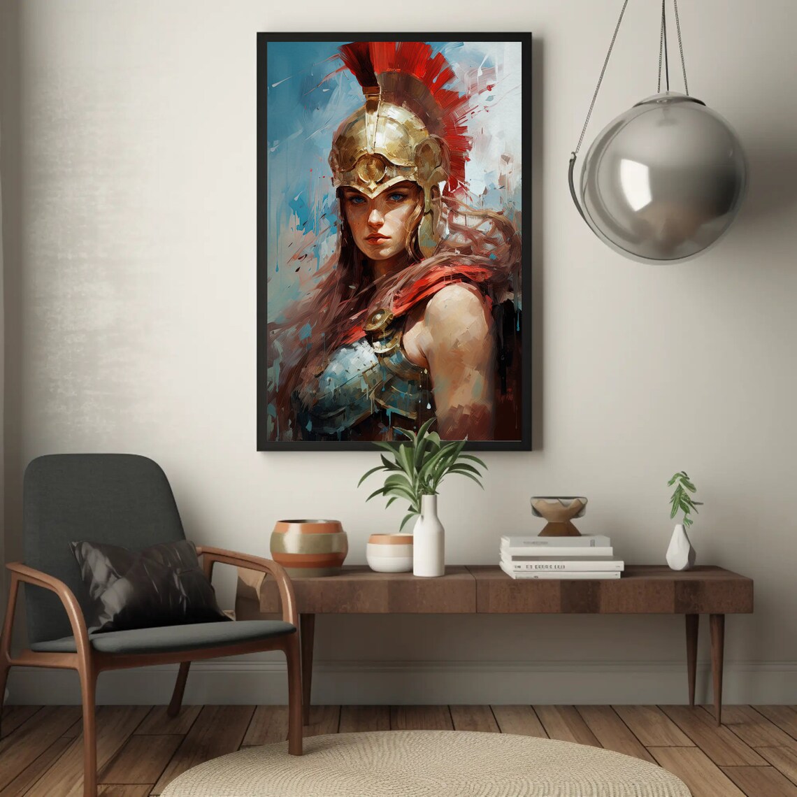 Athena Greek Goddess Of War Golden Crimson Helmet Painting Poster - Image 2