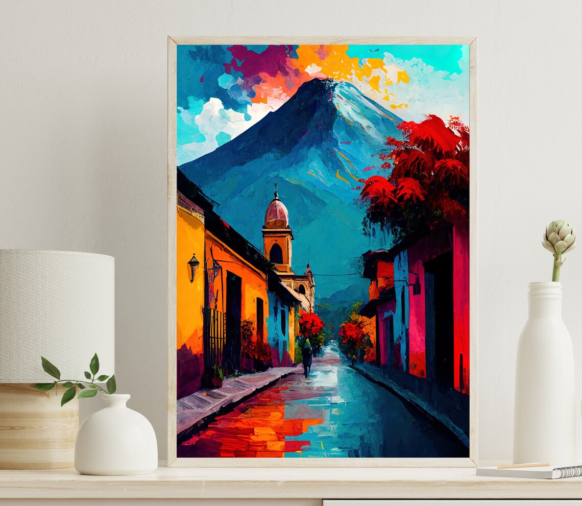 Guatemala Travel Poster, Antigua Guatemala Travel Art
