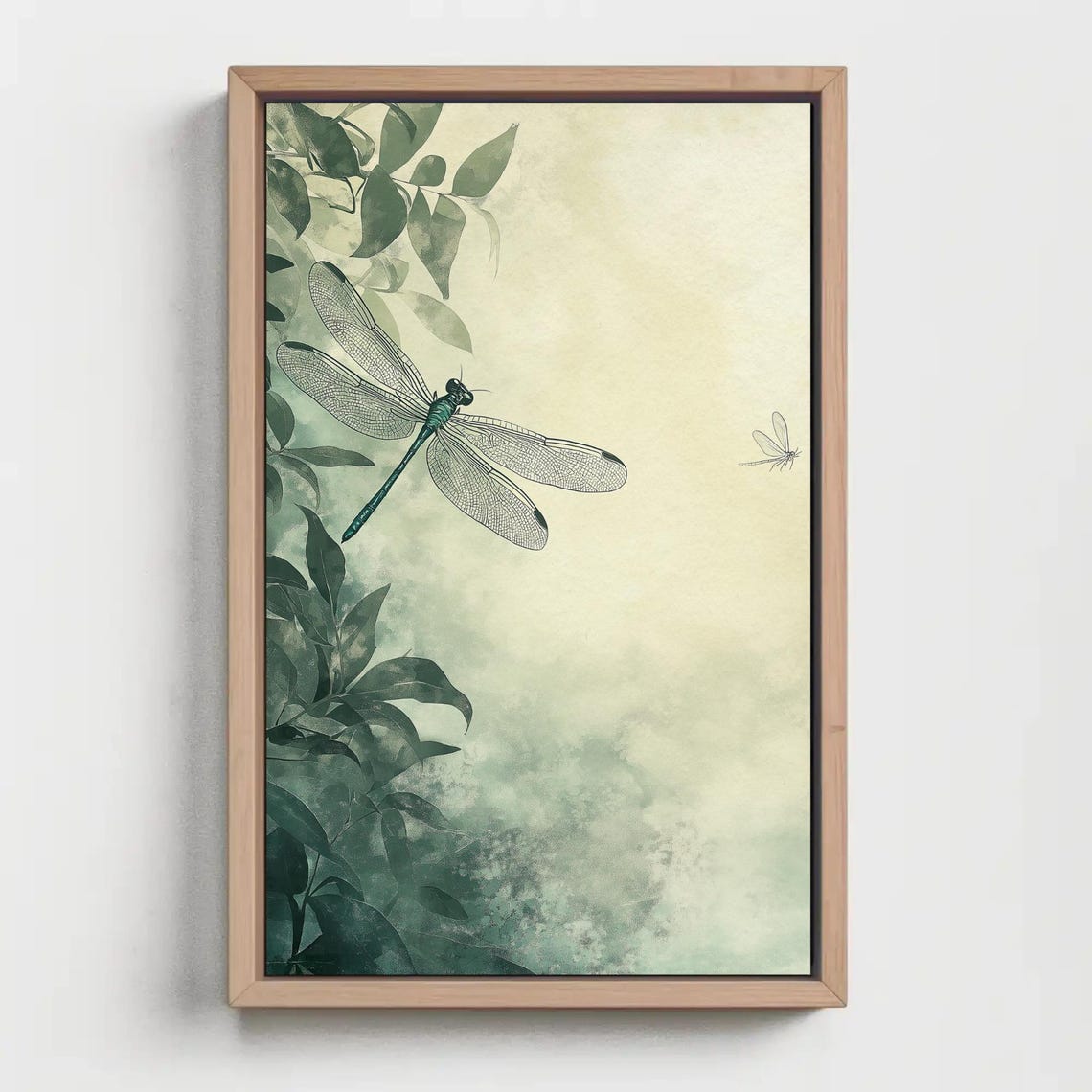 Sage Green Dragonfly Resting Among Soft Watercolor Leaves Poster - Image 5