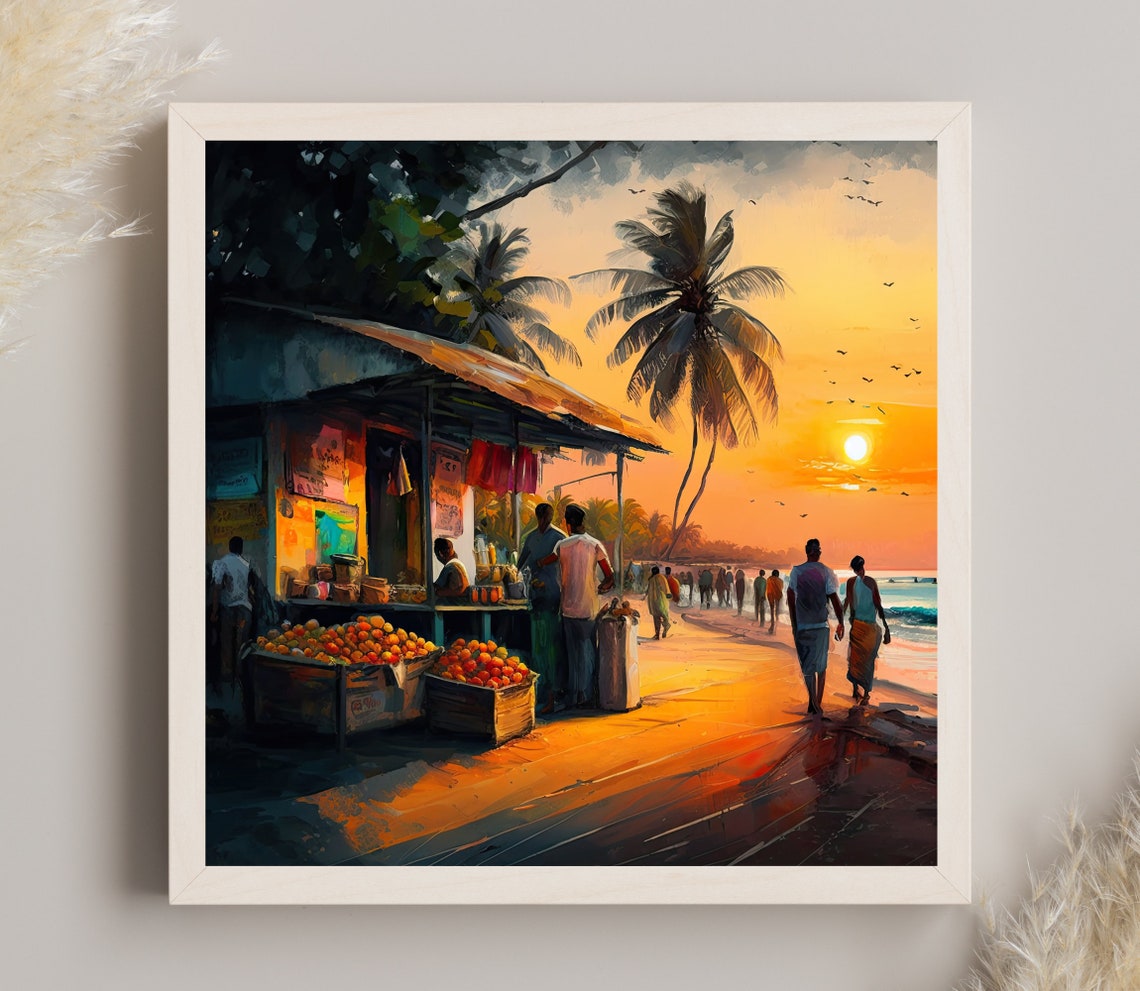 Sunset Beach Palm Trees Indian Ocean Shoreline Evening Poster