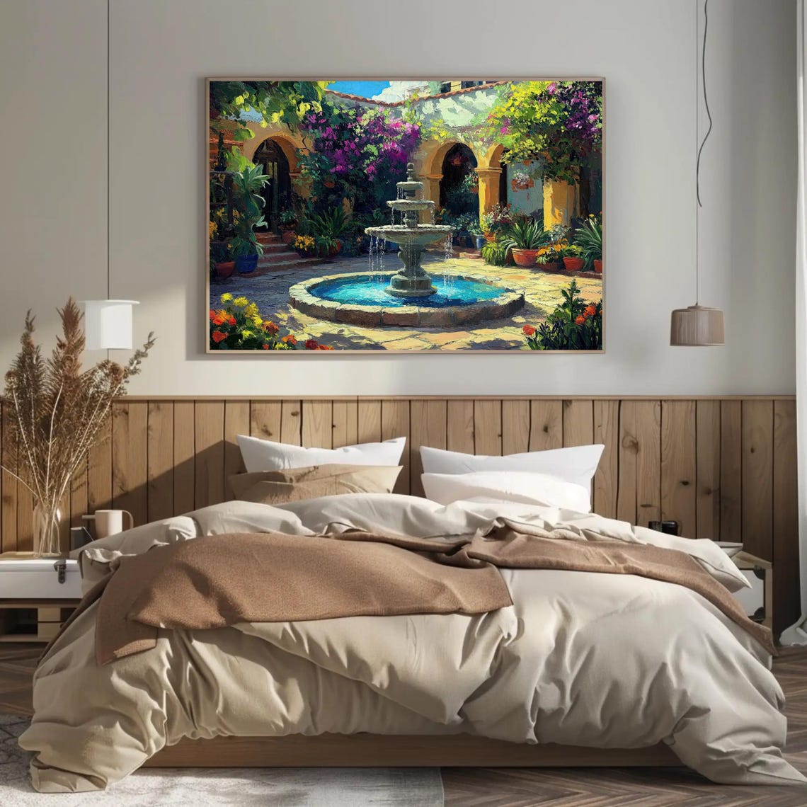 Mexican Villa Courtyard Stone Fountain Bougainvillea Sunny Day Poster - Image 5