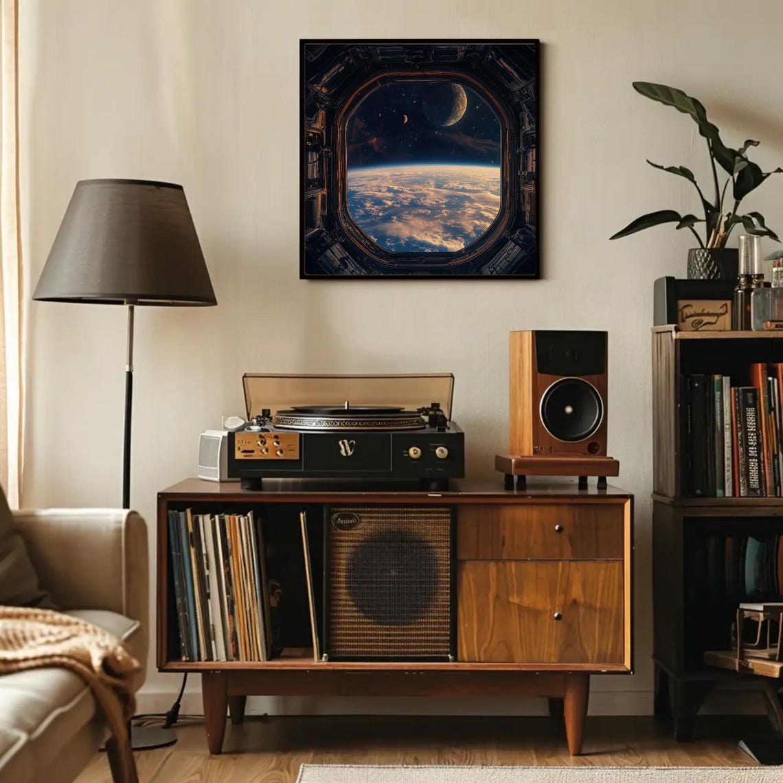 Space Station Window Earth Moon Cosmic View Futuristic Sci Fi Wall Art - Image 4