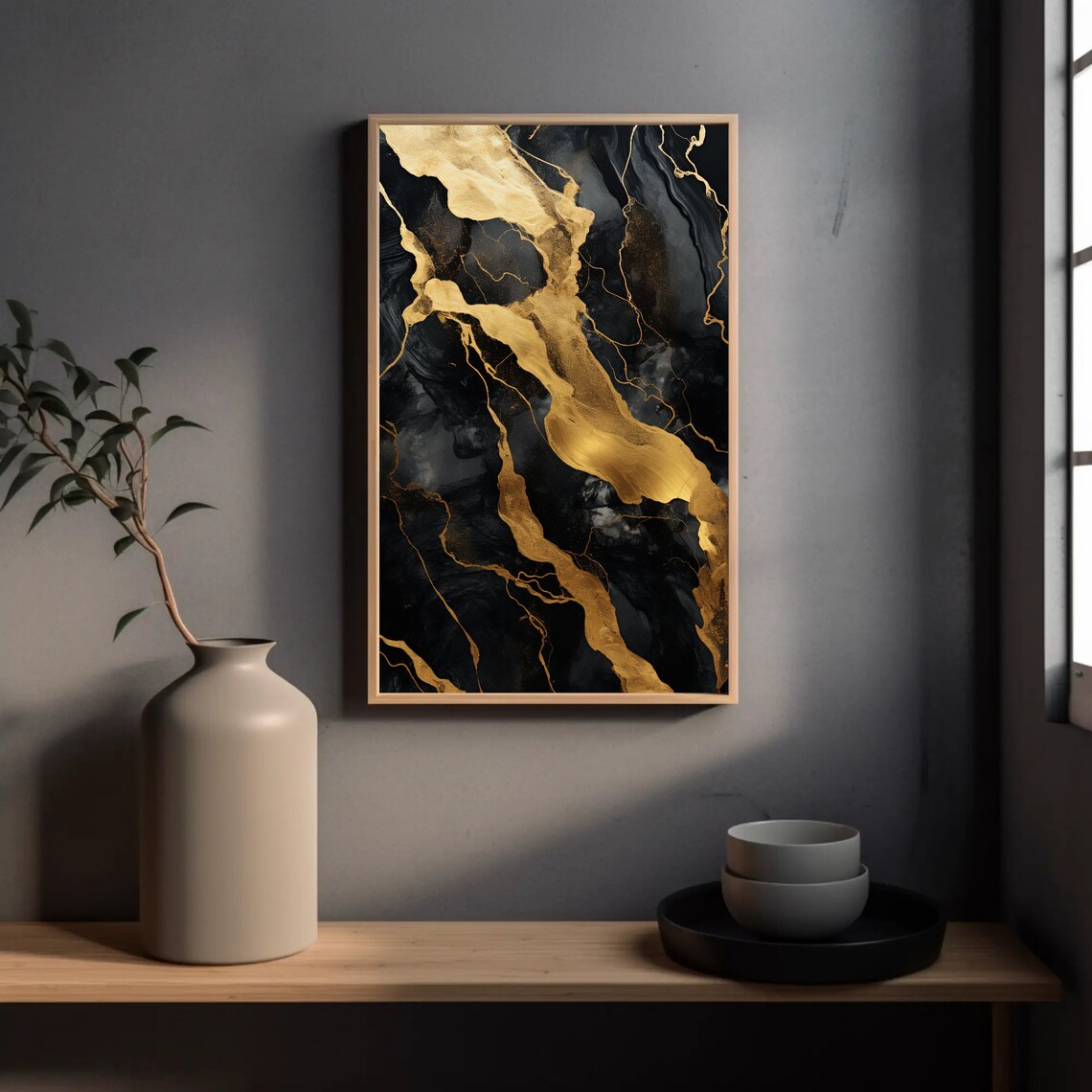 Black Gold Marble Abstract Wall Art Print, Modern - Image 2