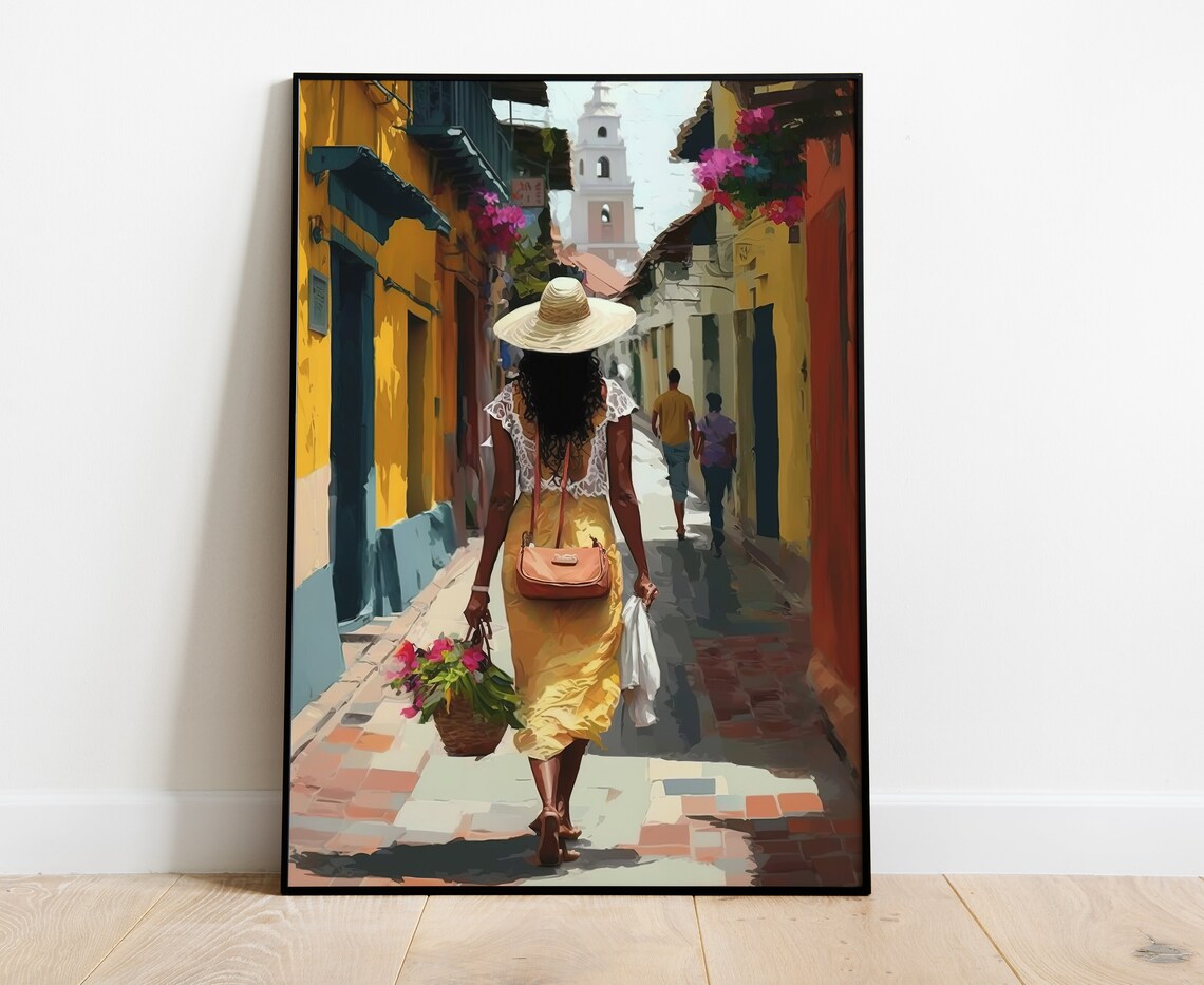Colombia Woman Cartagena Caribbean Travel Poster - Image 4