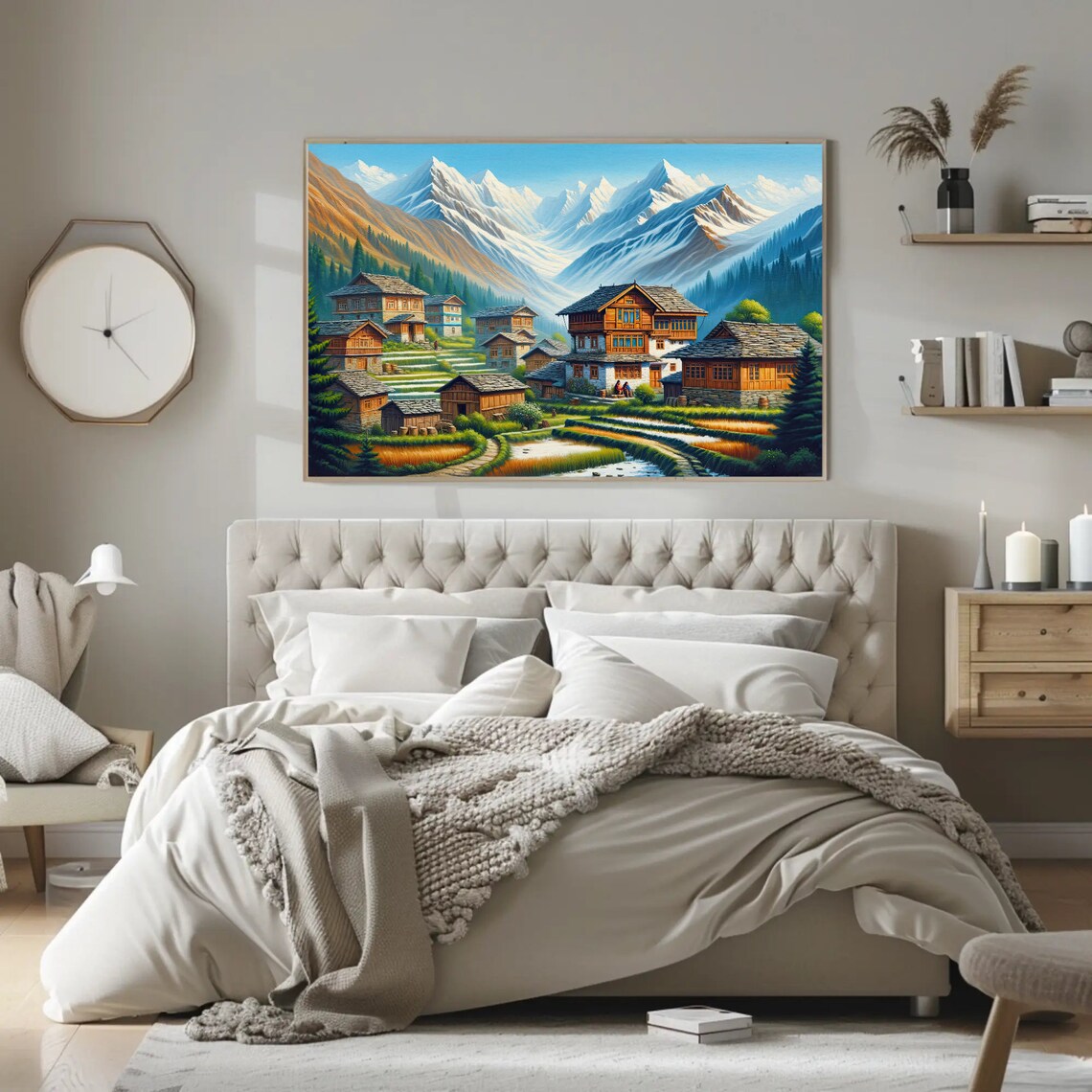 Himalayan Mountain Village Beneath Snow Covered Peaks Poster - Image 3