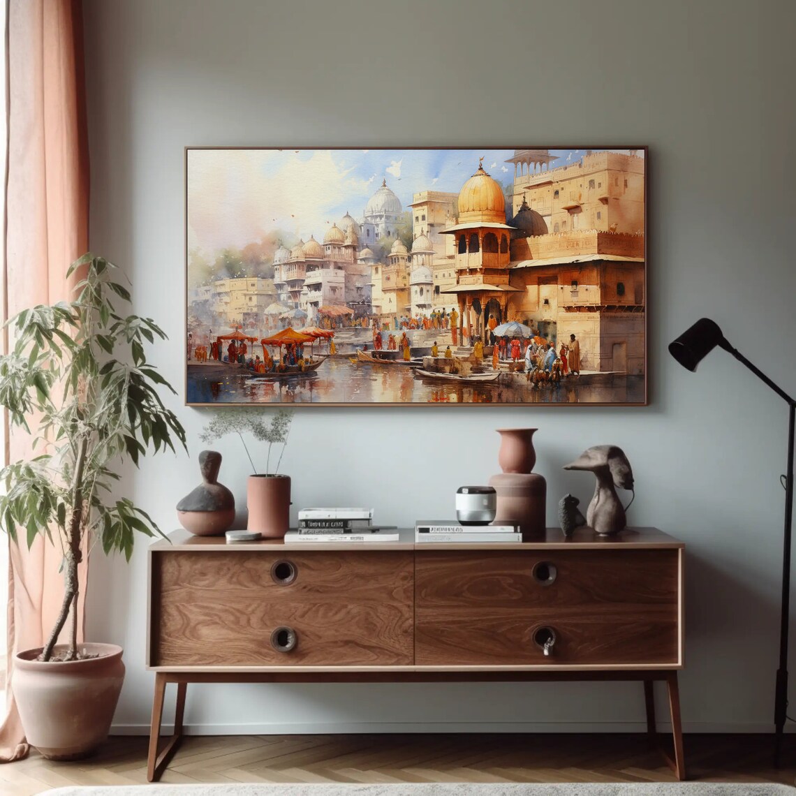 Old Indian City Ceremony View, Watercolor Art Print - Image 3