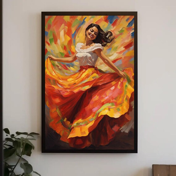Salvadoran Woman Dancing, Oil-Painting Style Art Print