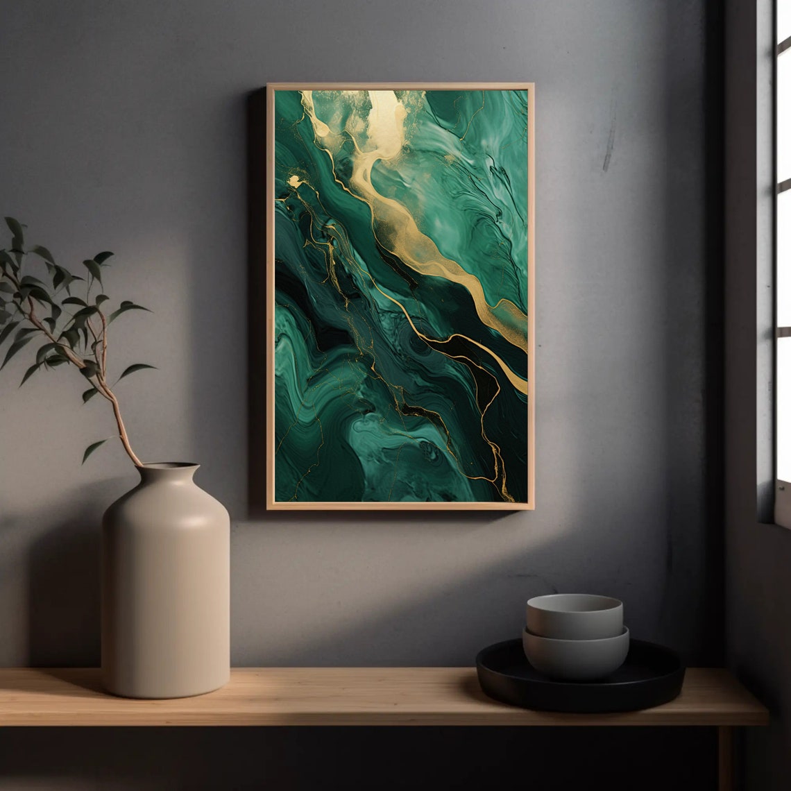Luxurious Emerald Green Gold Marble Fluid Abstract Art Poster