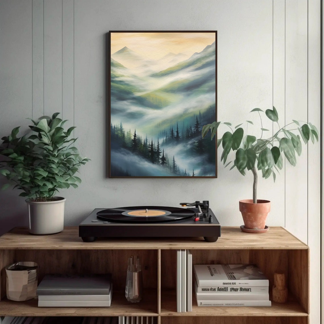 Foggy Mountain Forest Trees Abstract Wall Art Foggy Nature Print Modern Living Room Decor Framed - Image 4