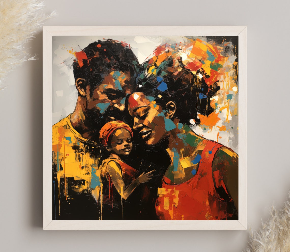 African Family Tender Embrace Abstract Expressionist Art Poster
