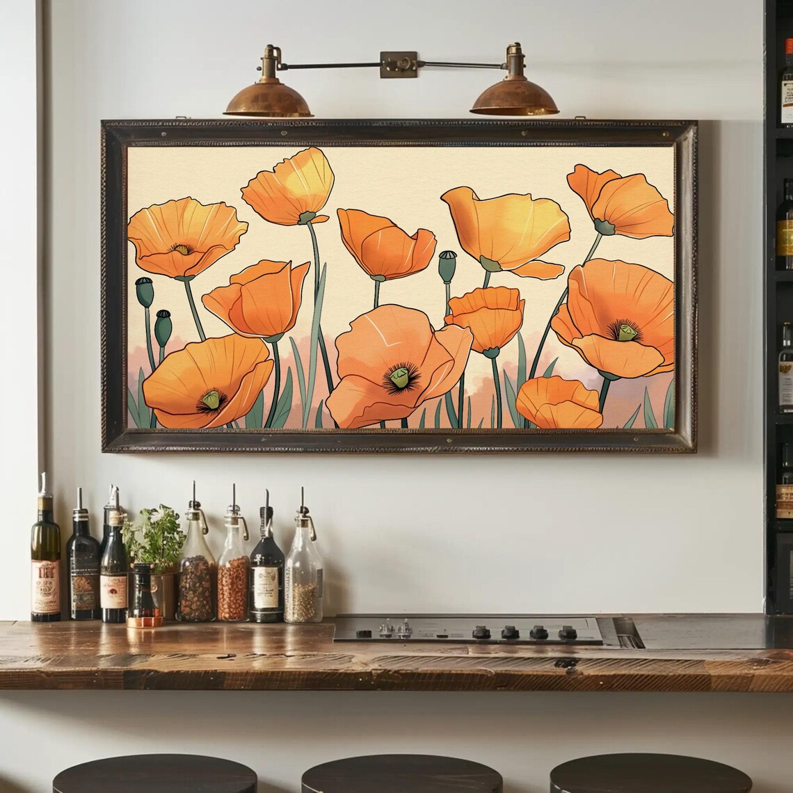 Bright Orange California Poppies Wildflower Illustration Poster - Image 5