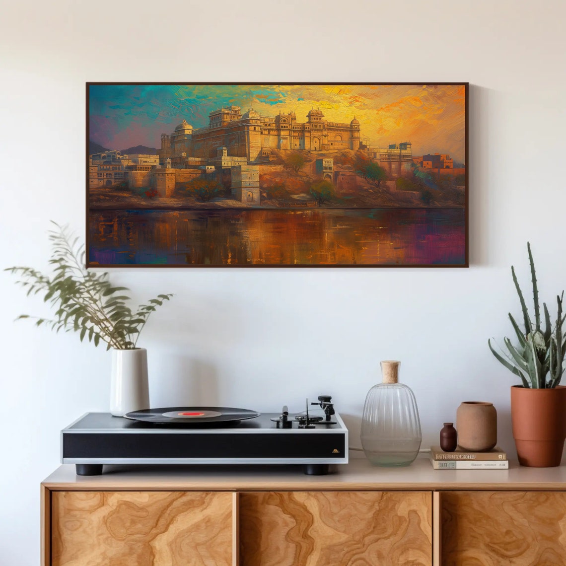 Rajasthani Fort Above A Golden Sunset Lake Reflection Poster - Image 3