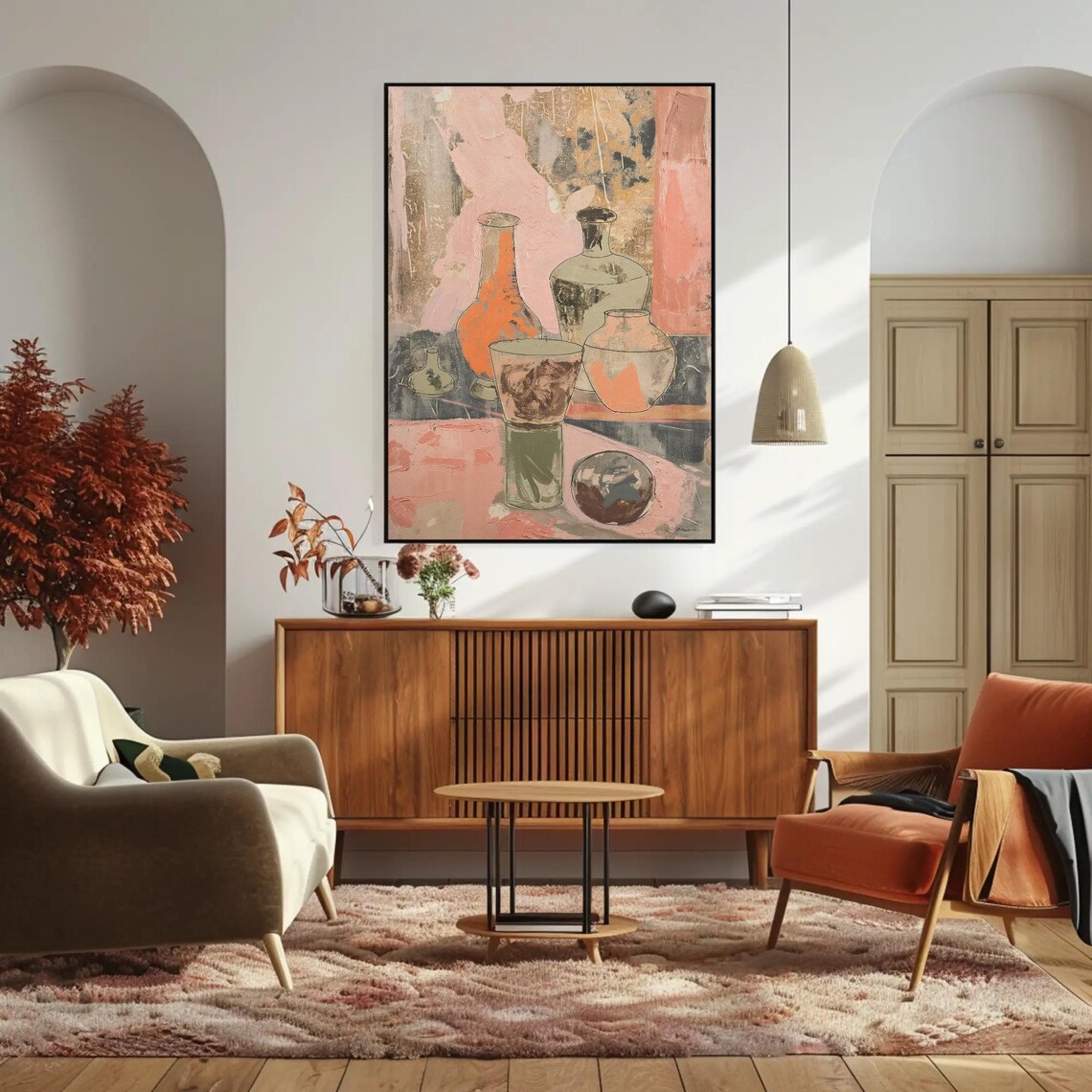 Abstract Vases Still Life Blush Pink Modern Art Painting Poster - Image 3