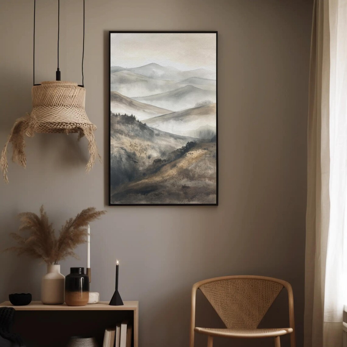 Foggy Hills And Mountains, Misty Landscape Art Print - Image 4