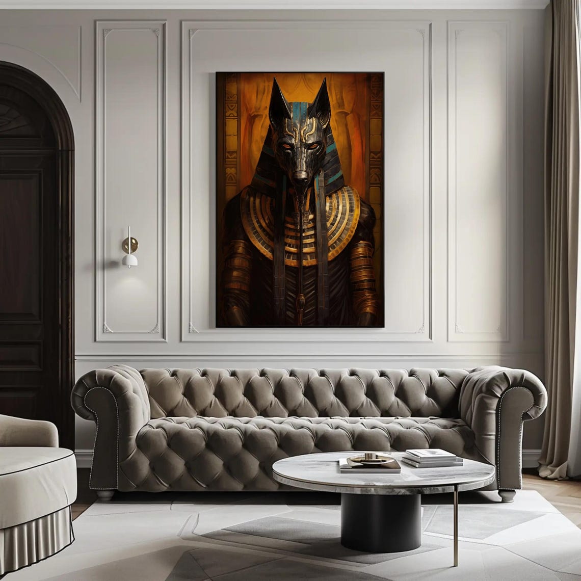 Anubis Egyptian God in Dark Ceremonial Armor with Golden Collar Poster - Image 3