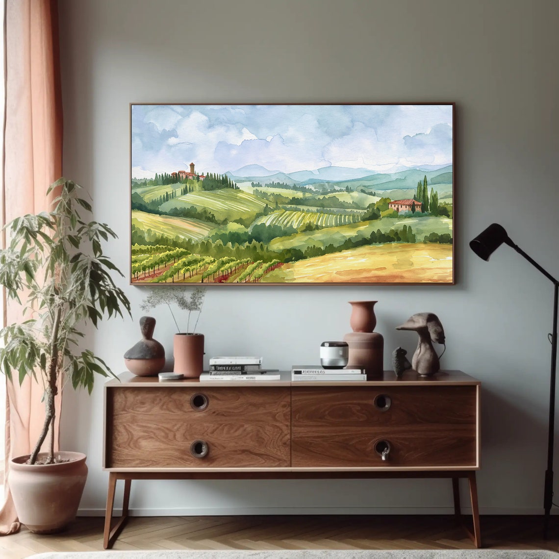 Tuscan Countryside Vineyards and Cypress Trees Watercolor Poster - Image 5