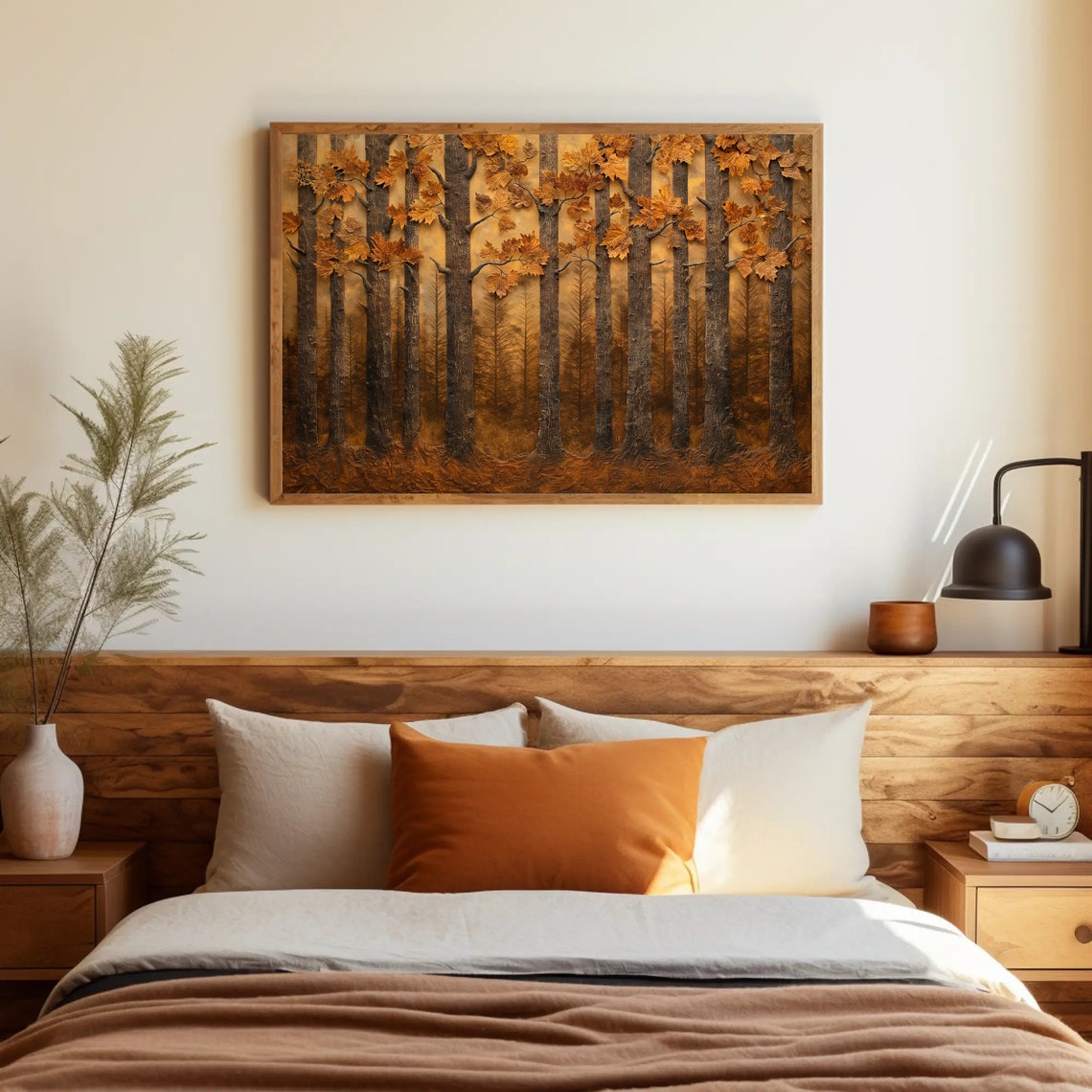 Golden Autumn Maple Forest With Carved Wood Texture Art Poster - Image 4
