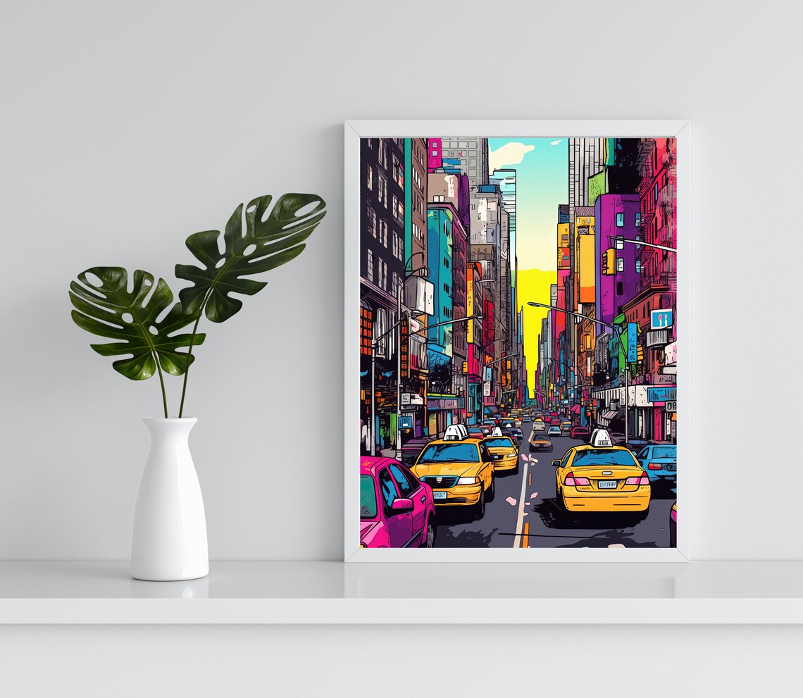 New York Yellow Taxis on a Busy City Street Colourful Pop Poster - Image 3
