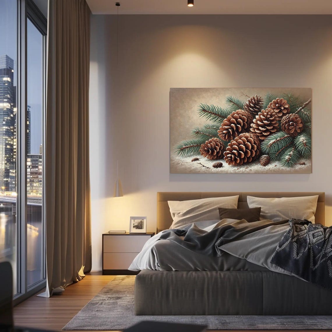 Vintage Pinecone And Fir Branches In Snow Still Life Art Poster - Image 2