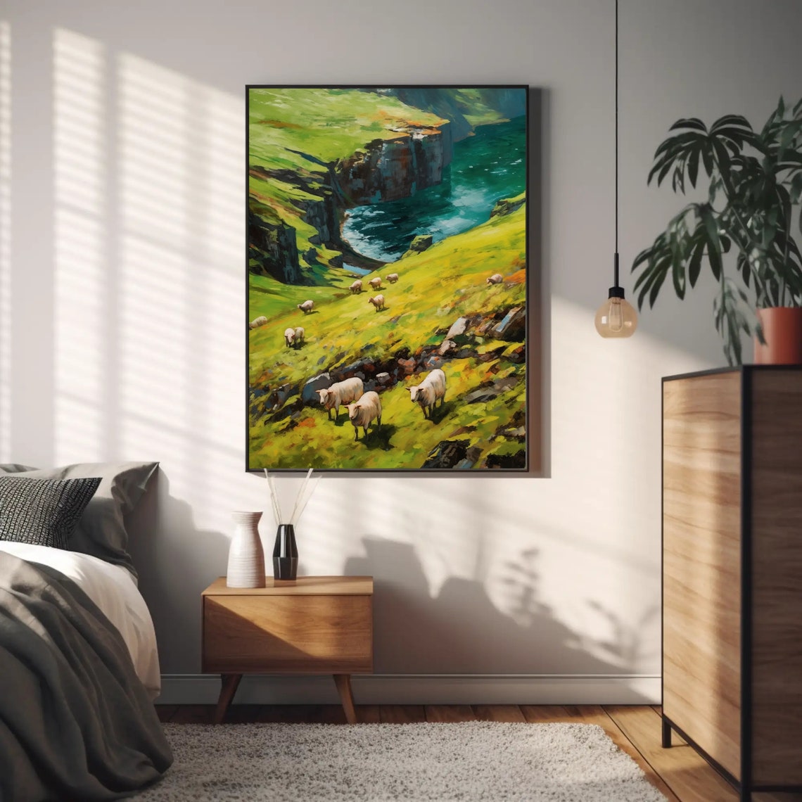 Sheep Grazing On Green Sea Cliffs Pastoral Coastal Landscape Poster - Image 5