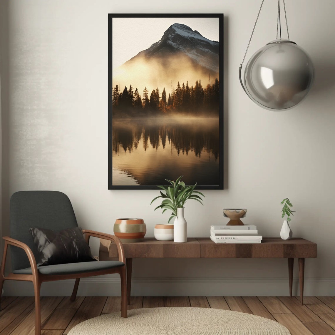 Autumn Mountain Lake Misty Forest Reflection Nature Scene Poster - Image 5