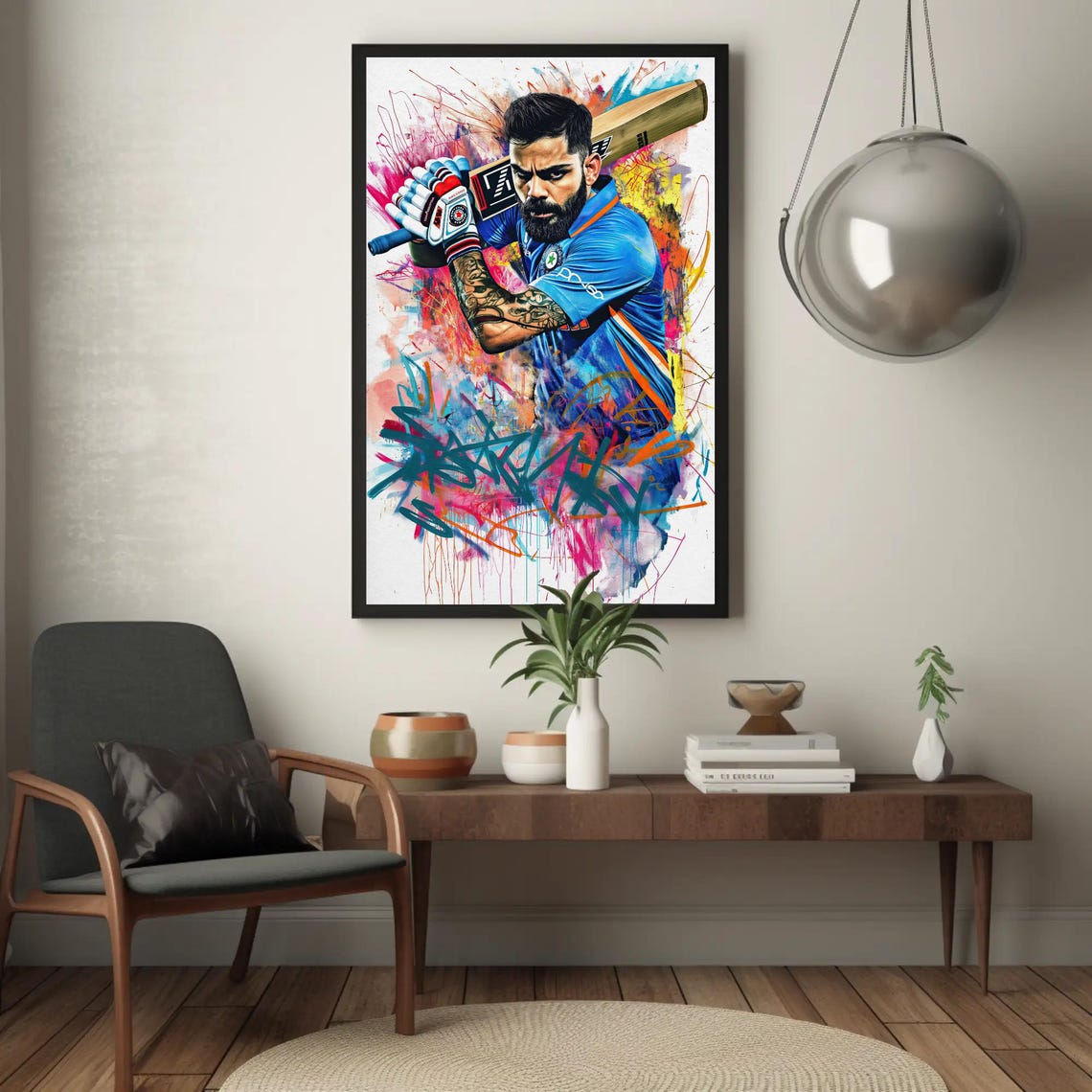 Virat Kohli Explosive Graffiti Style Cricket Batting Action Wall Art - Image 4