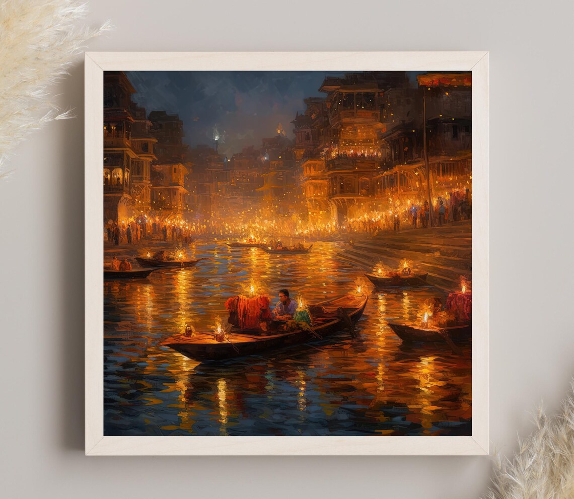 Varanasi Diwali Night Travel Poster, Wall Art Print