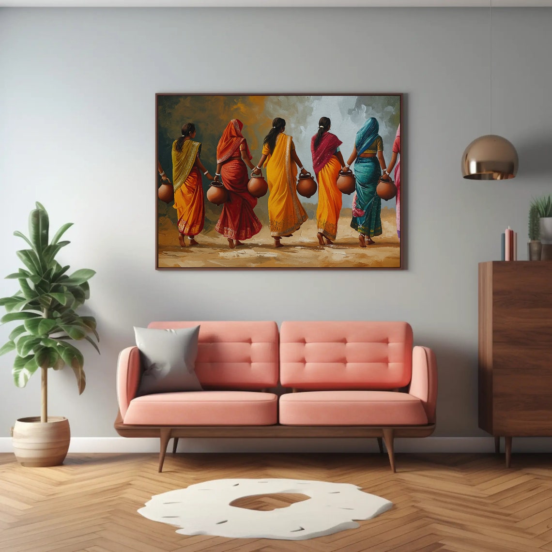 Indian Women Carrying Clay Pots in Bright Colorful Sarees Poster - Image 2