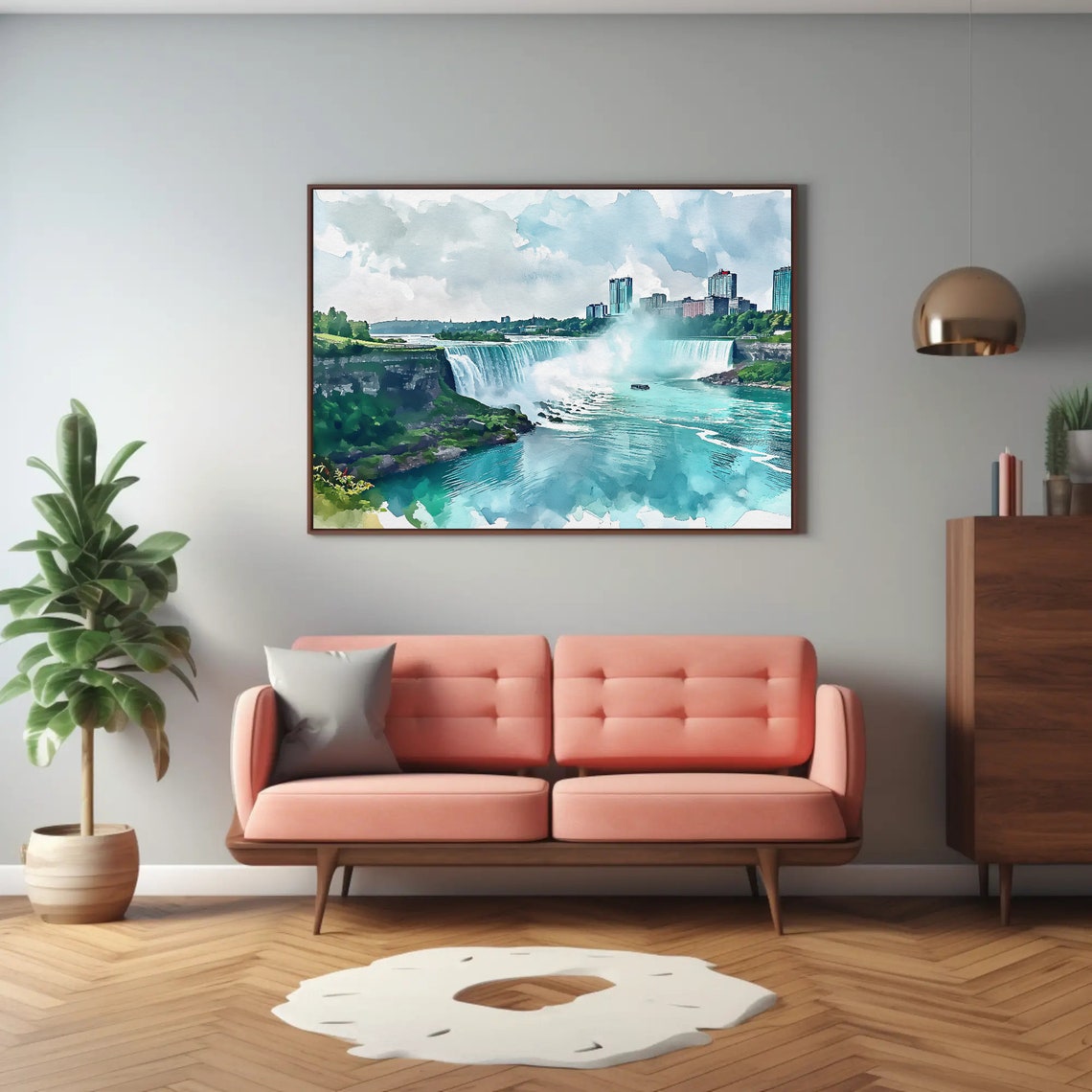 Niagara Falls Horseshoe Falls Watercolor Panoramic Landscape Poster - Image 3