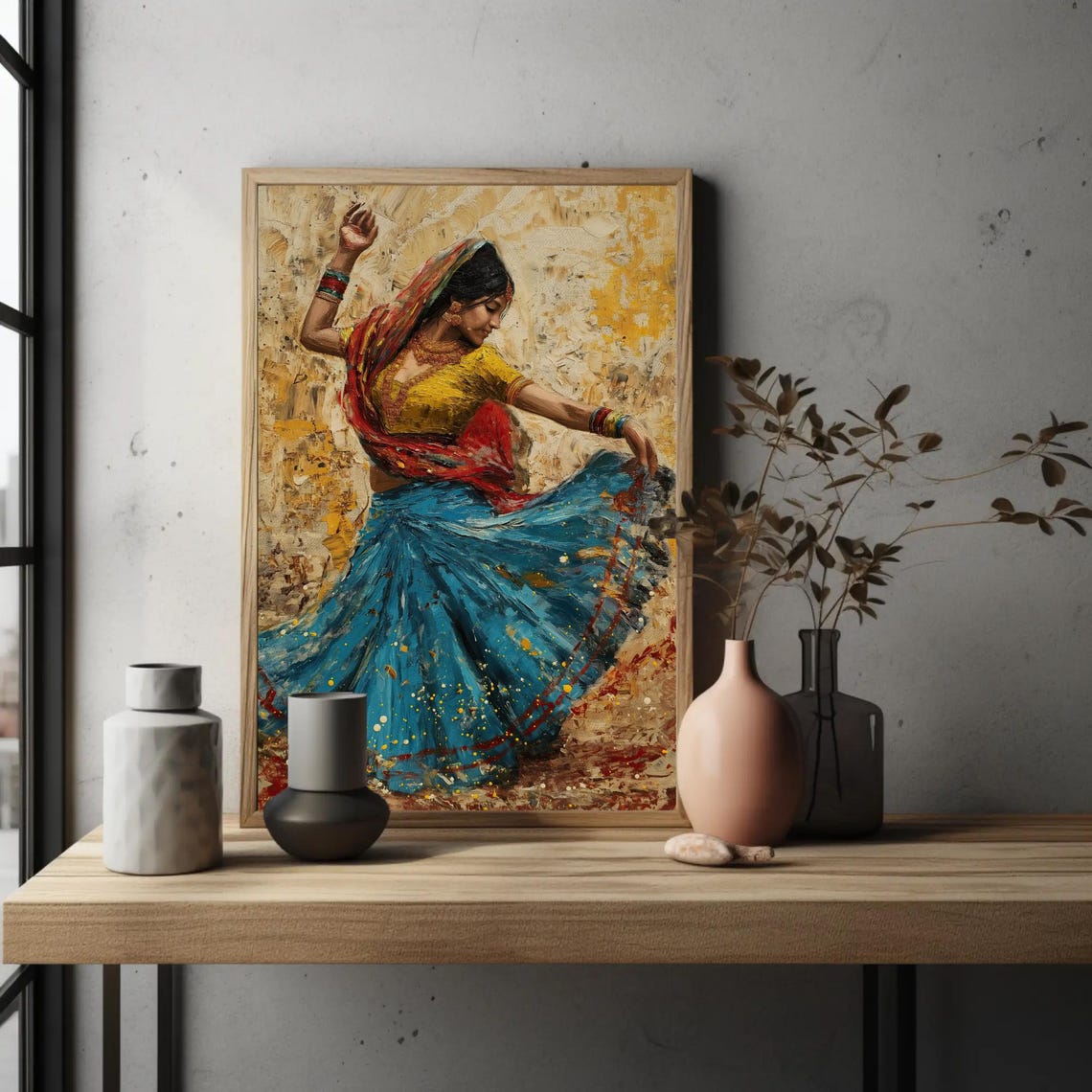 Indian Folk Dancer Twirling In Bright Blue And Gold Attire Poster - Image 3