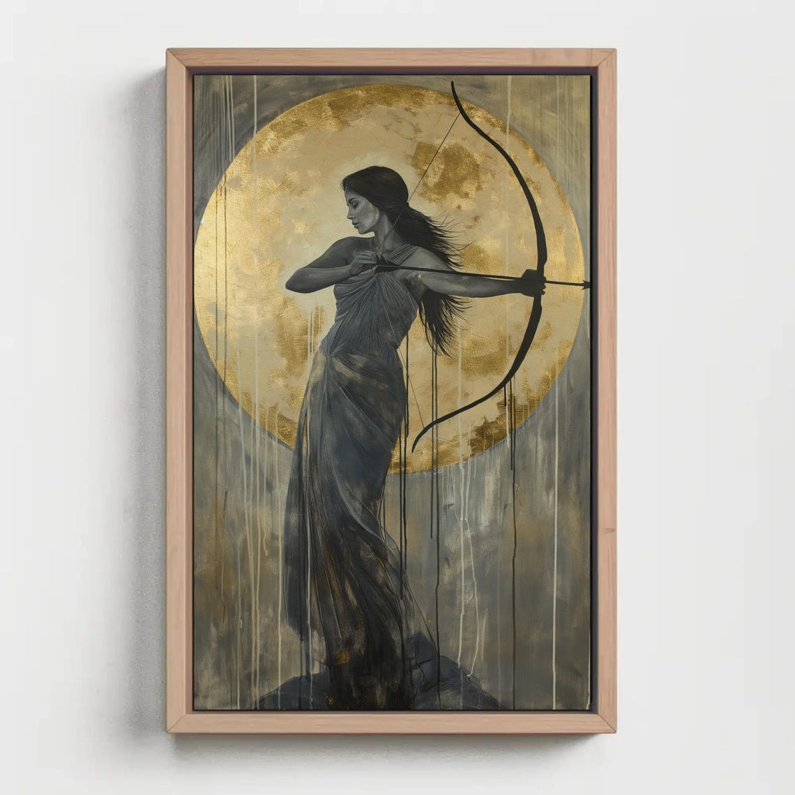 Artemis Drawing Her Bow Before A Glowing Golden Moon Art Poster - Image 4