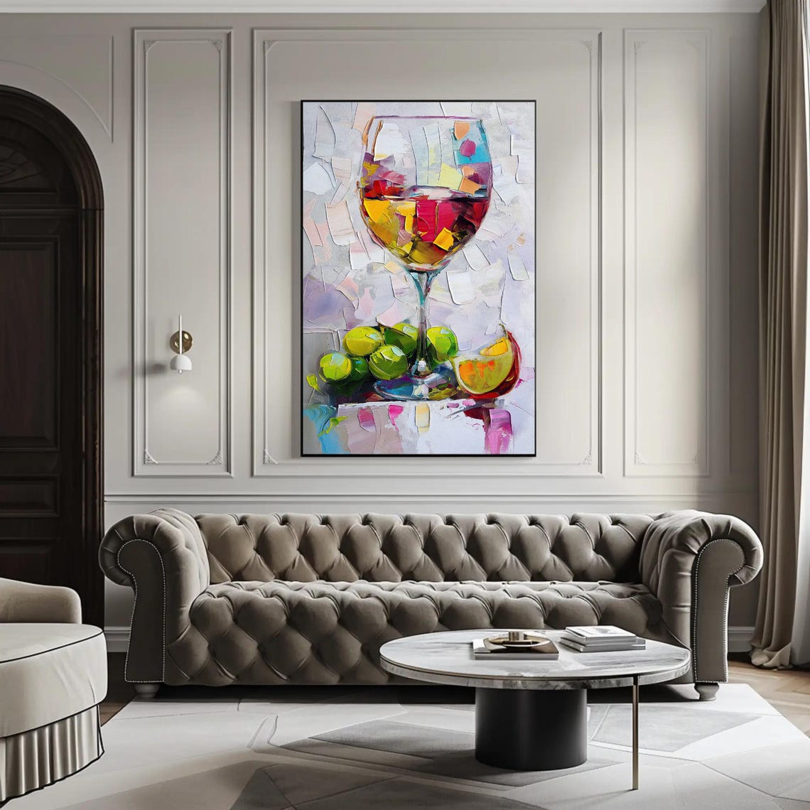 Colorful Impasto Wine Glass with Lime Modern Kitchen Still Life Poster - Image 2