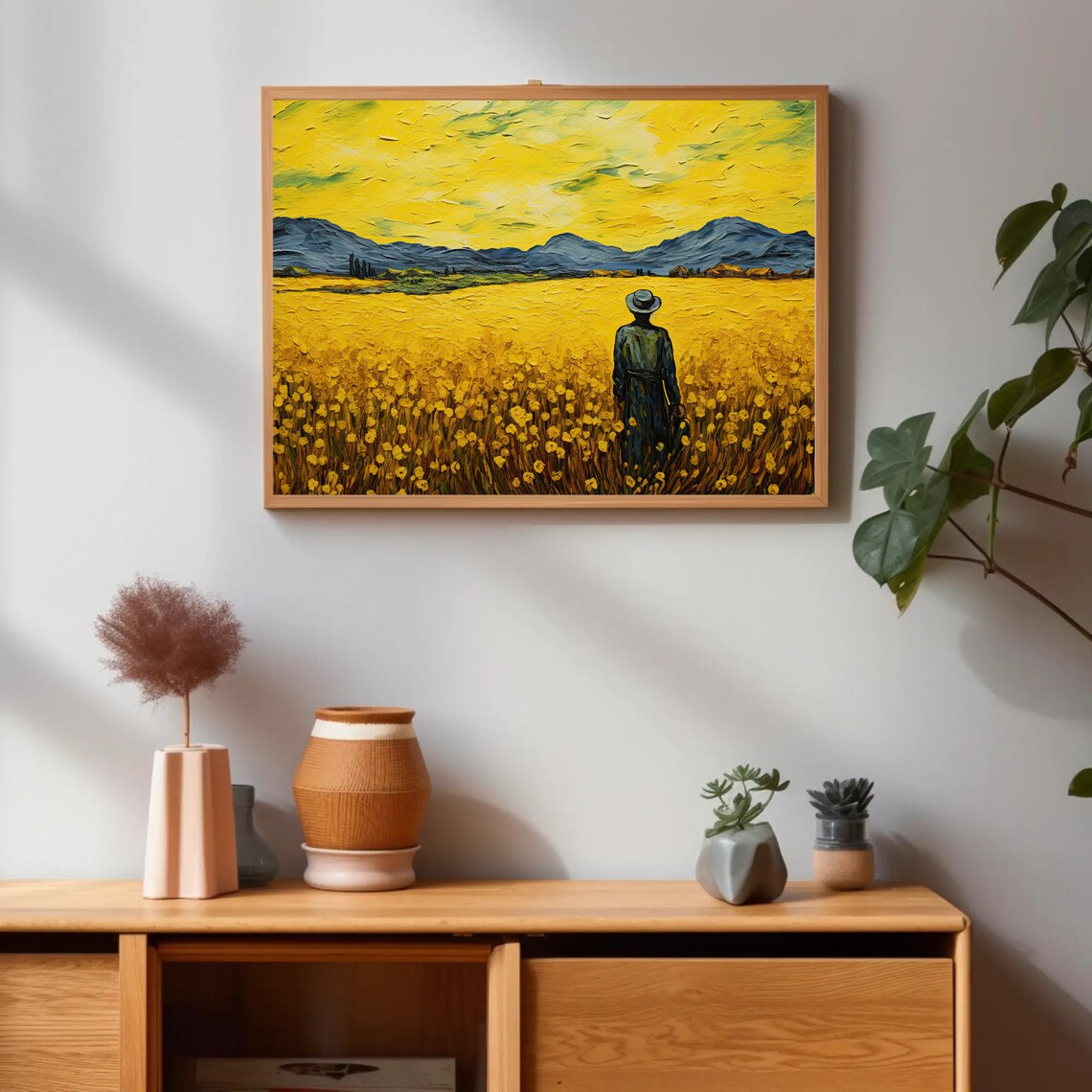 Mustard Field with Lone Figure Van Gogh Style Oil Painting Poster - Image 4