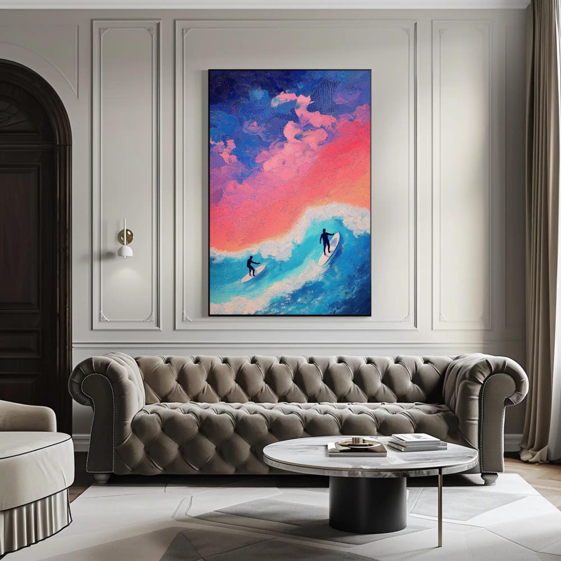 Two Surfers Riding Sunset Wave From Above Aerial Ocean Poster - Image 3