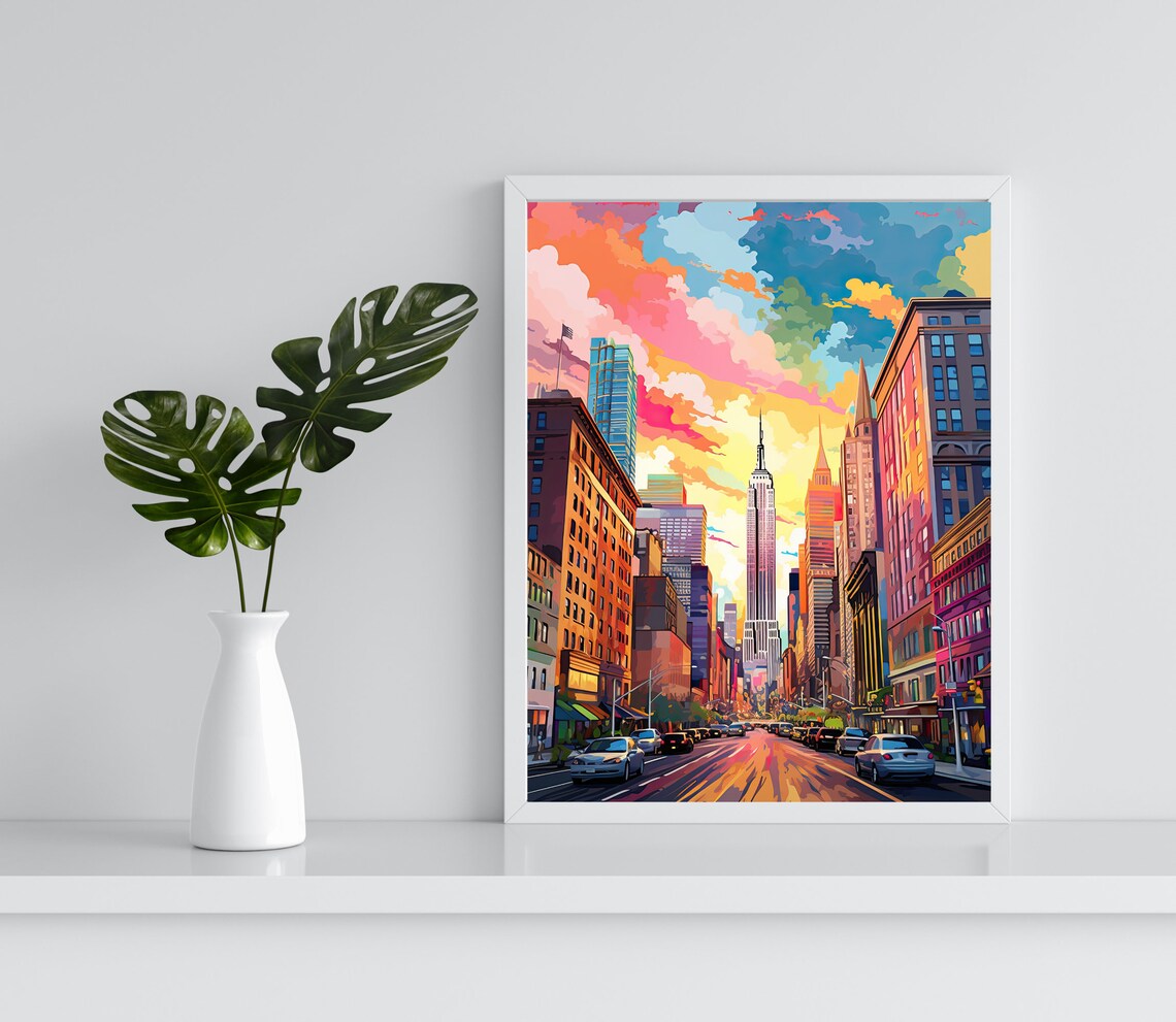 New York City Street Scene With Empire State Building Pop Poster - Image 2