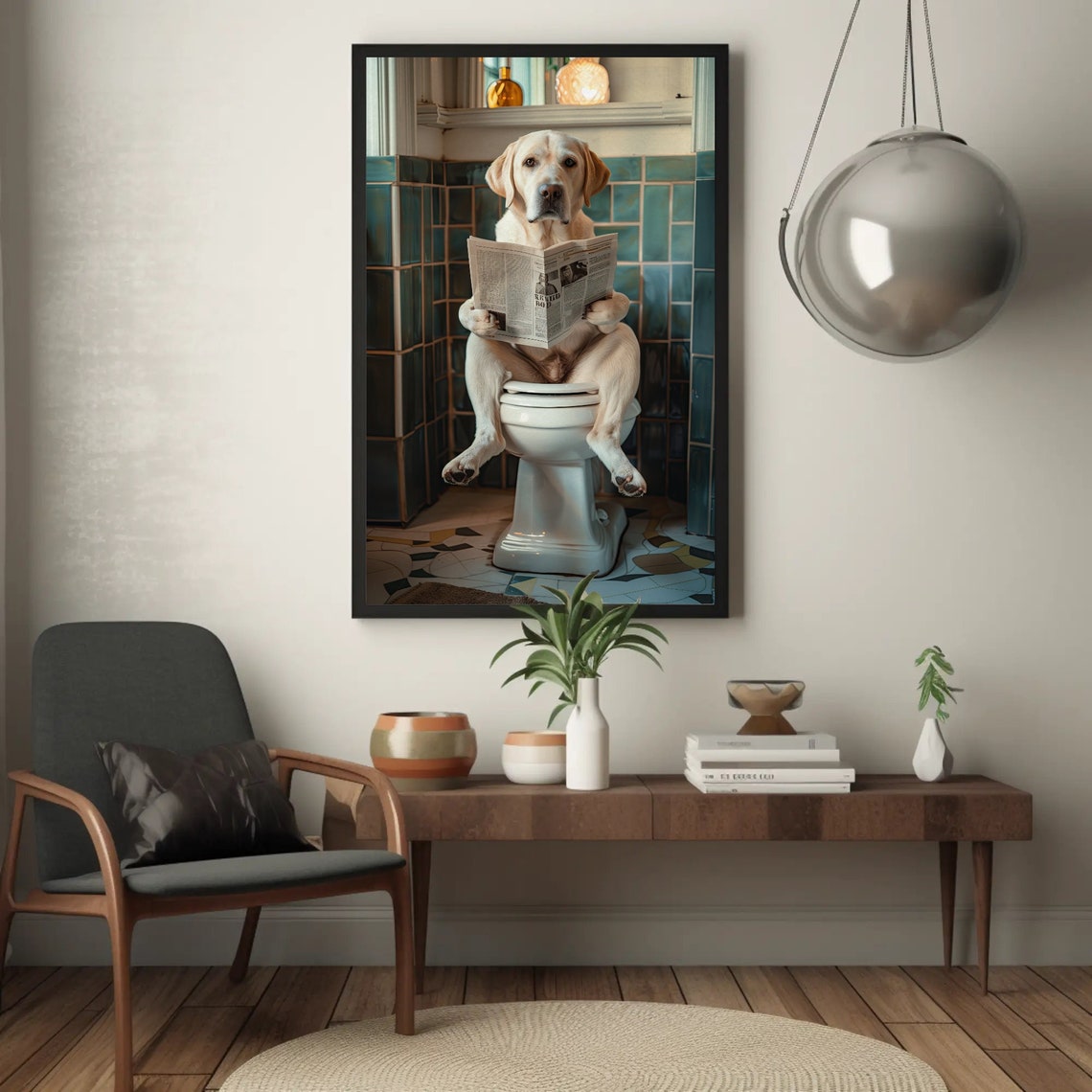 Labrador Retriever Reading Newspaper on Toilet Funny Bathroom Poster - Image 3